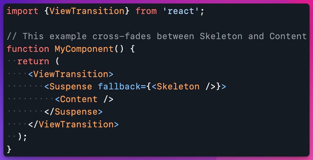 React Core PR - Add <ViewTransition> Component