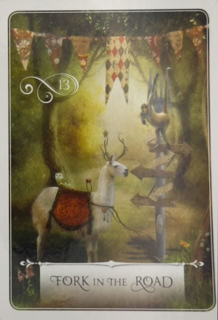 The 3 of Pentacles tarot card and the Fork in the Road oracle card.