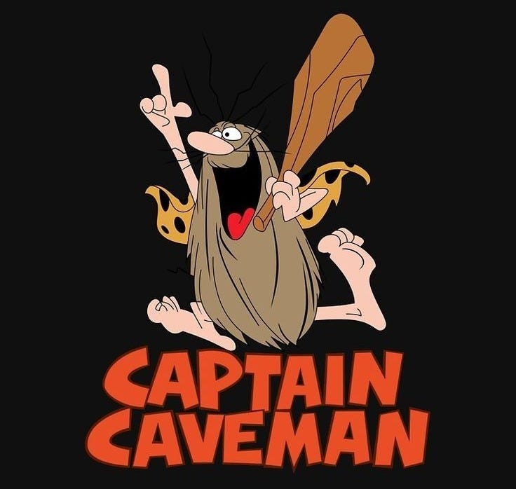 This may contain: the logo for captain caveman This may contain: the logo for captain caveman