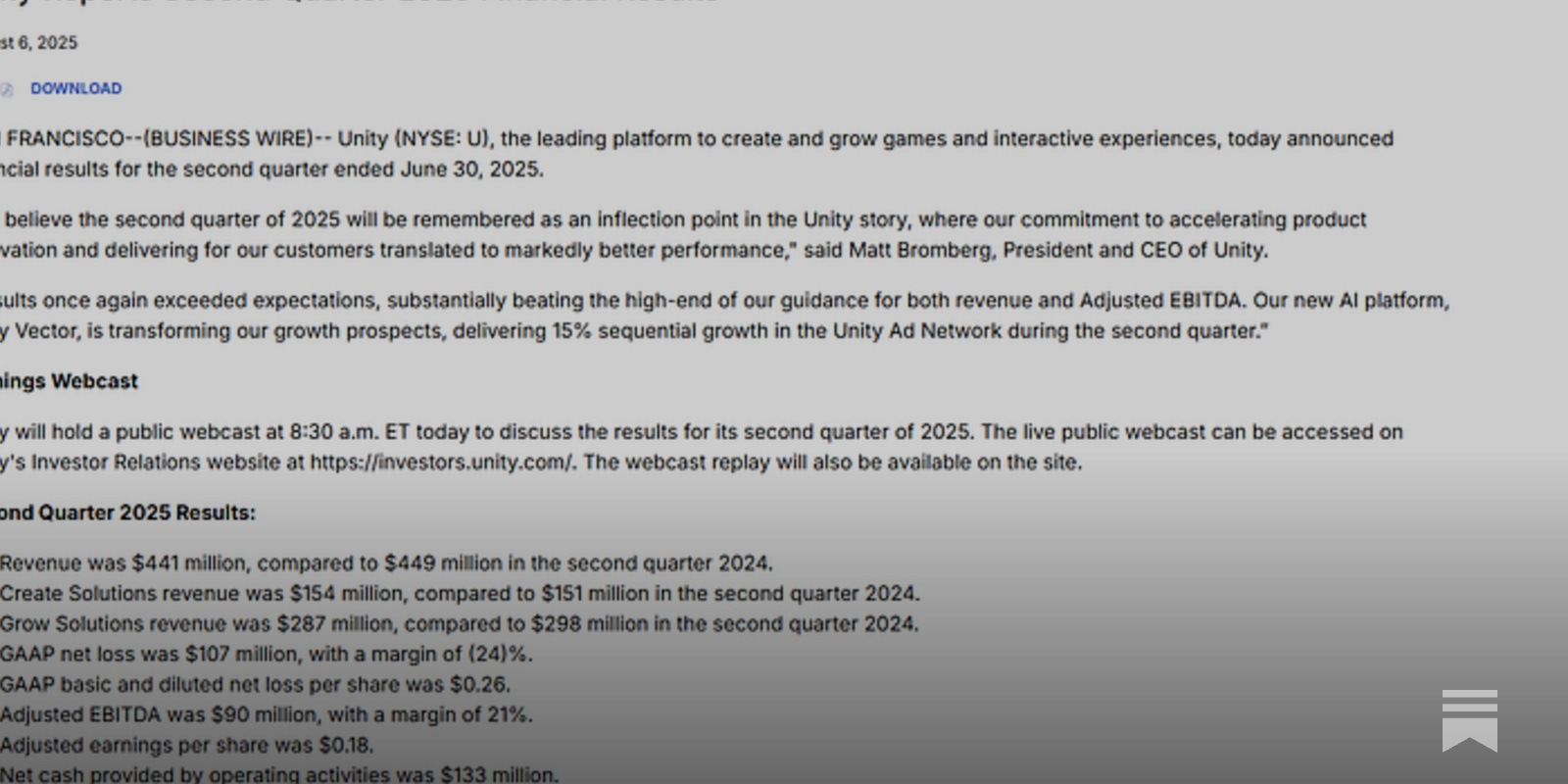 U | Unity 2025 年第二季業績亮點- 大叔美股筆記Uncle Stock Notes