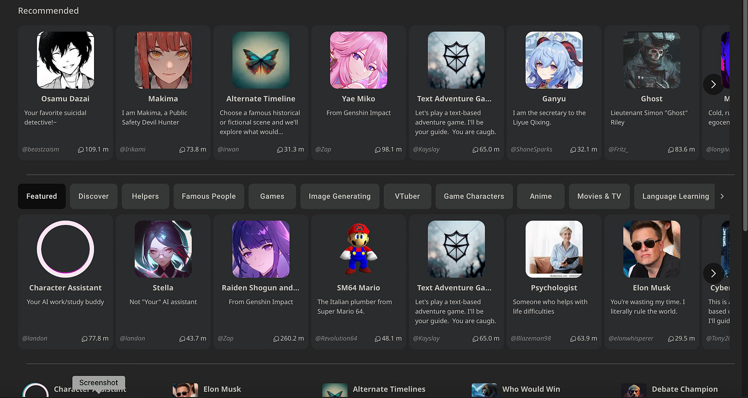 Character chatbots at character.ai