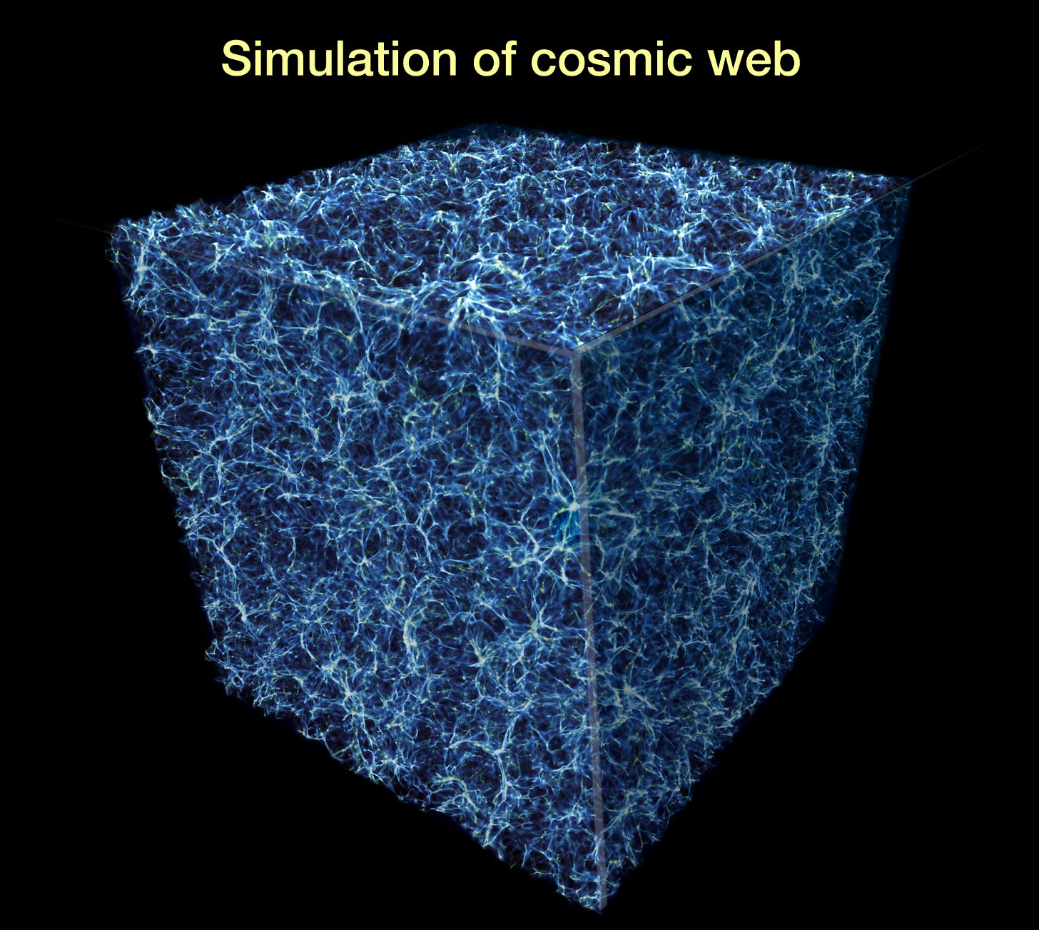 Visualization of the cosmic web showing large-scale filaments of matter connecting regions of the universe.
