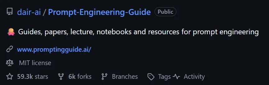 Prompt Engineering Guide GitHub repository by DAIR.AI with 59k+ stars and curated LLM resources