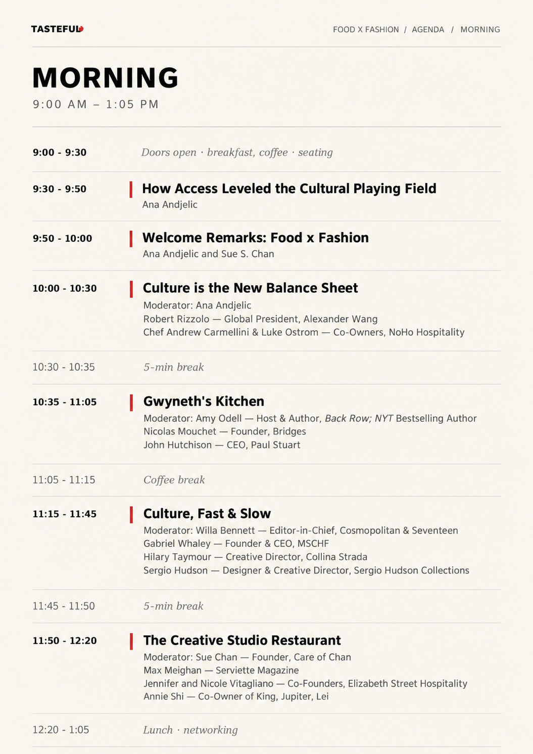 Agenda for Tasteful is here