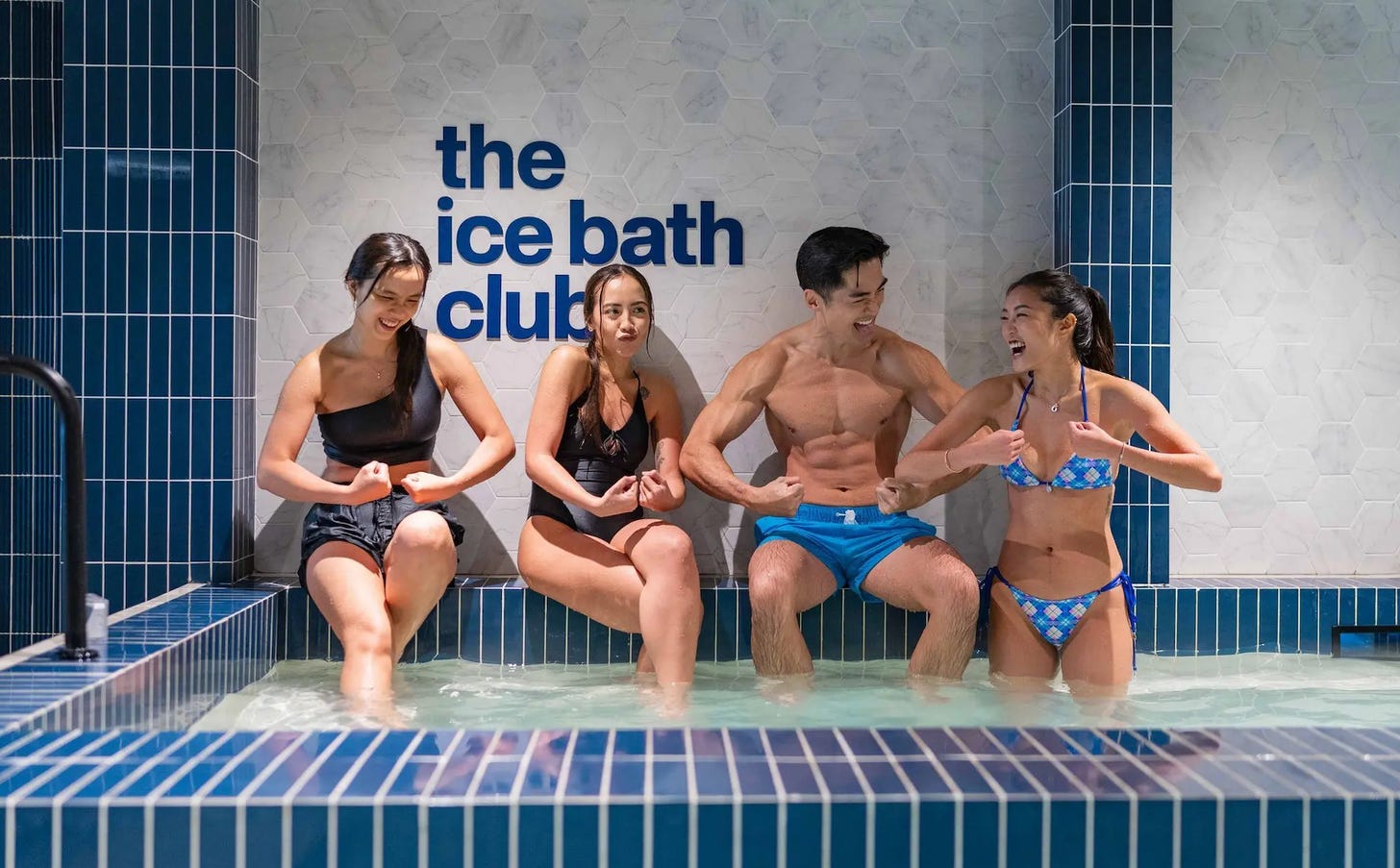 People participating in a group ice bath session in Singapore. People participating in a group ice bath session in Singapore.