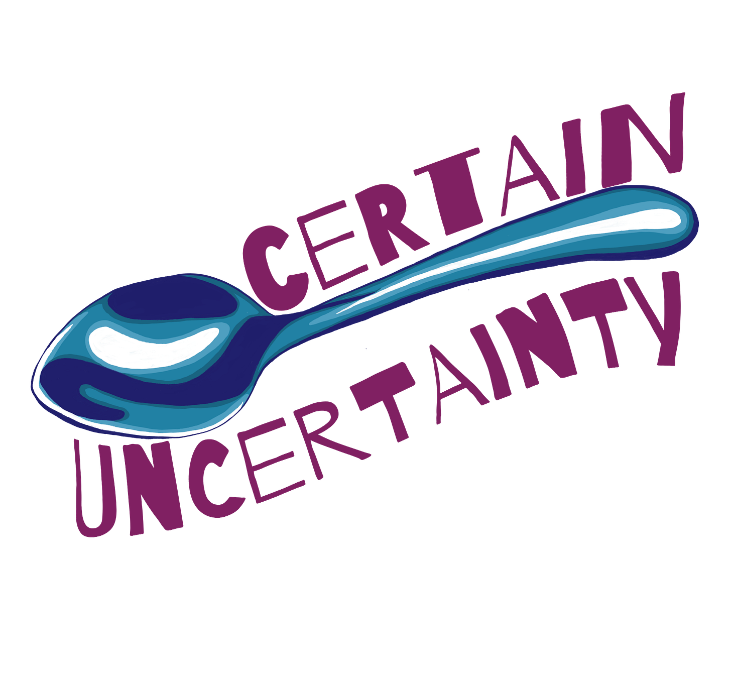 Illustrated graphic of a spoon with the text "Certain Uncertainty" wrapped around it.