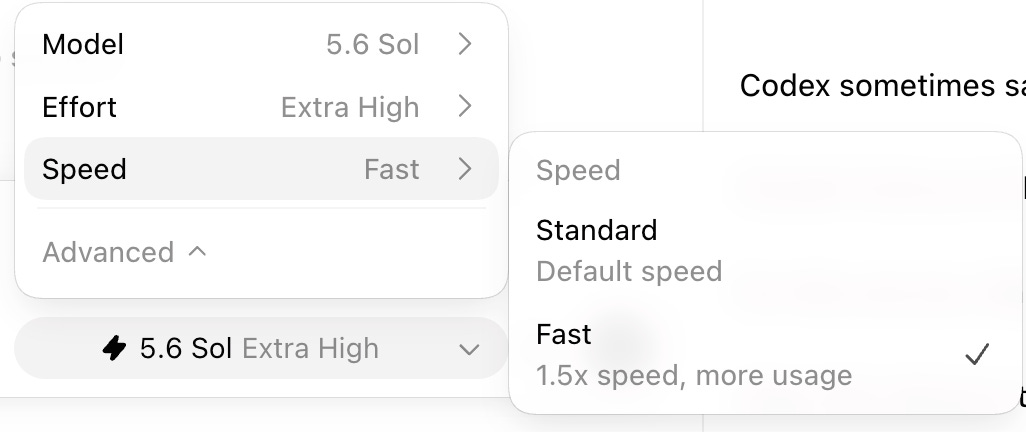 Codex Speed menu: Fast mode, 1.5x speed, and more usage Codex Speed menu: Fast mode, 1.5x speed, and more usage