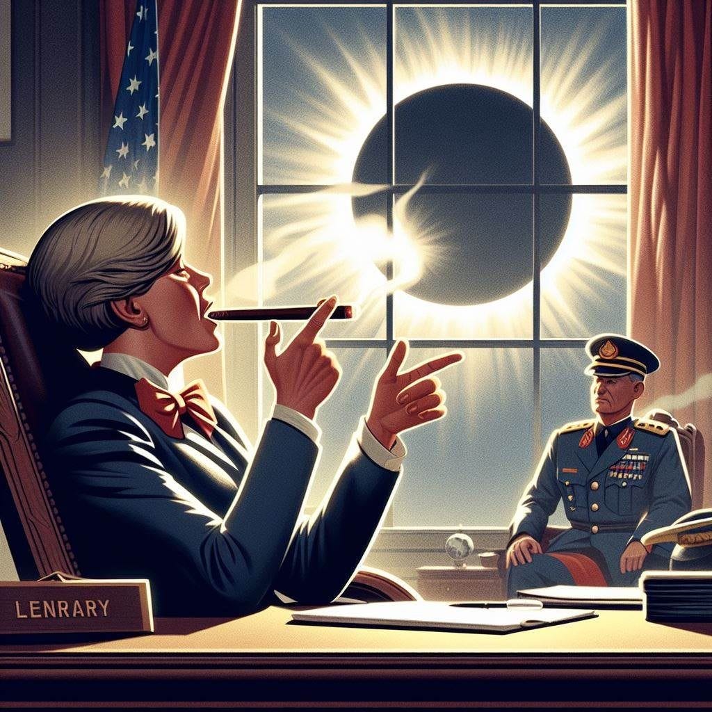 May be an illustration of 2 people and the Oval Office