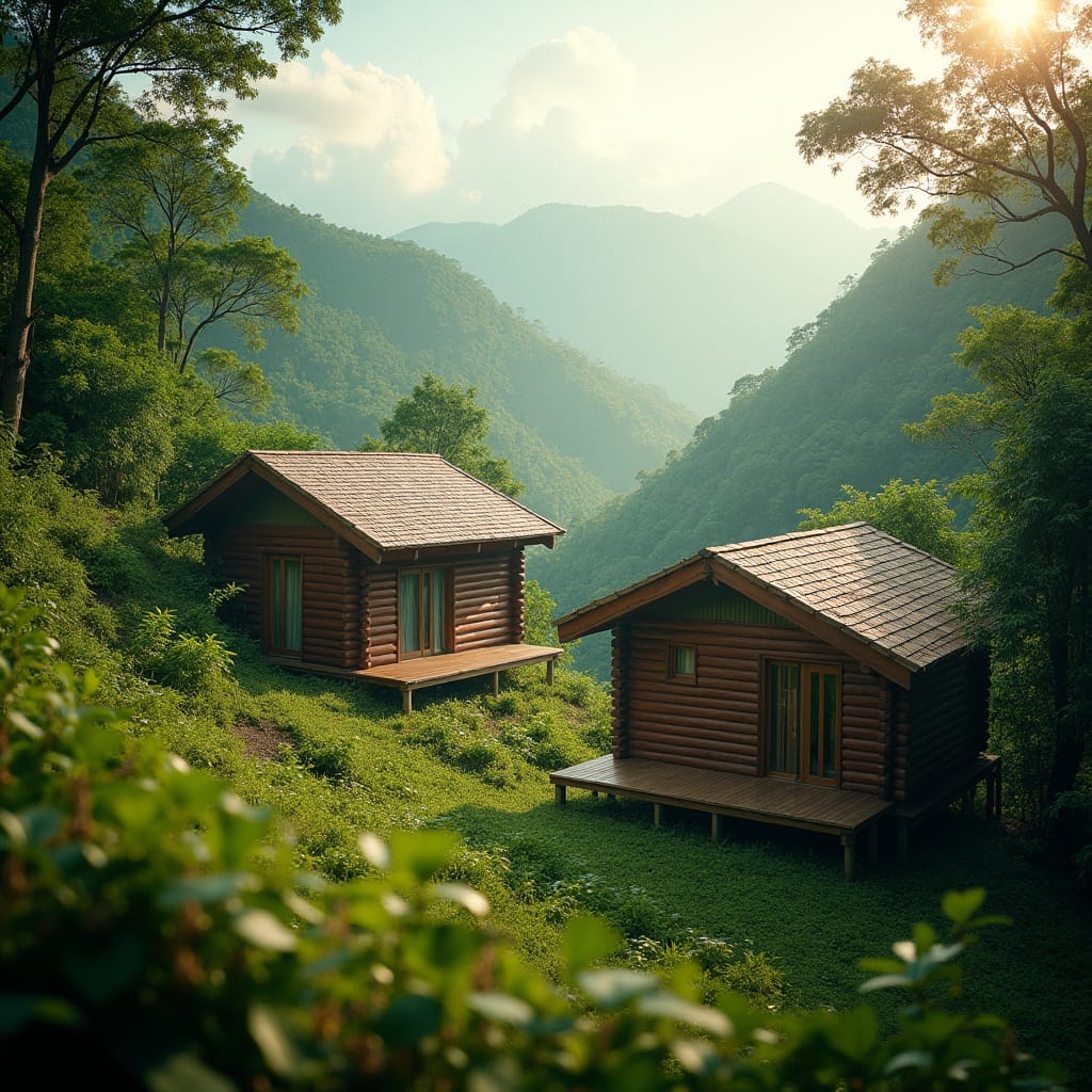 A small, rustic house constructed primarily from logs, offering a natural, eco-friendly, and durable housing option in Jamaica.