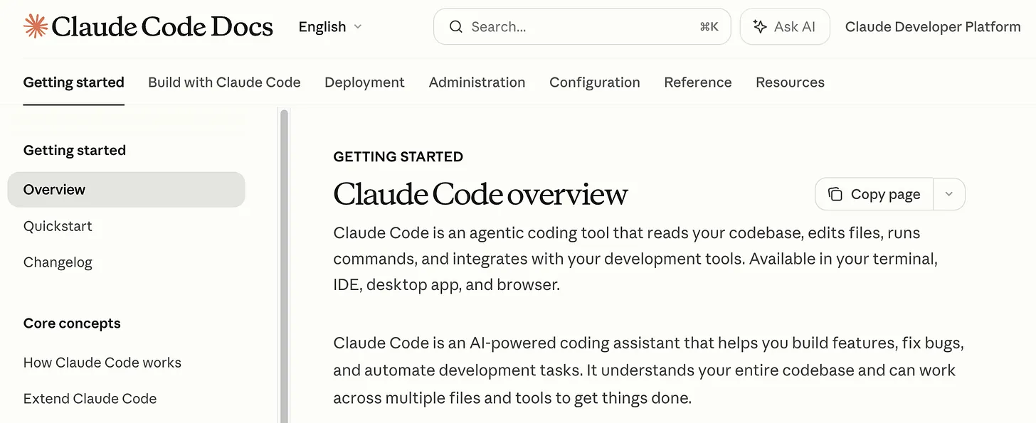 Captura de la documentación oficial de Claude Code