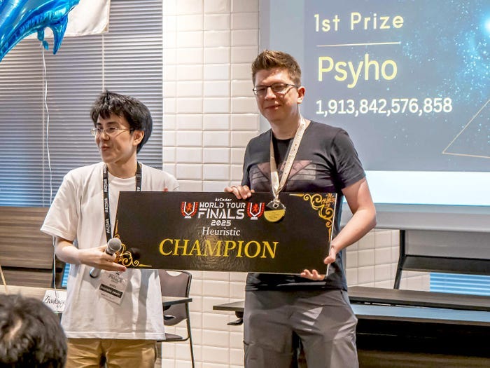 Przemysław Dębiak at the AtCoder World Tour Finals 2025 Heuristic Contest in Tokyo.