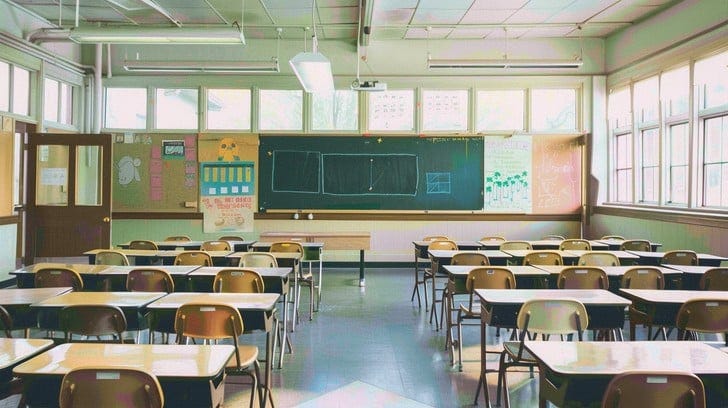 Free Empty classroom interior Image - Classroom, Desks ...