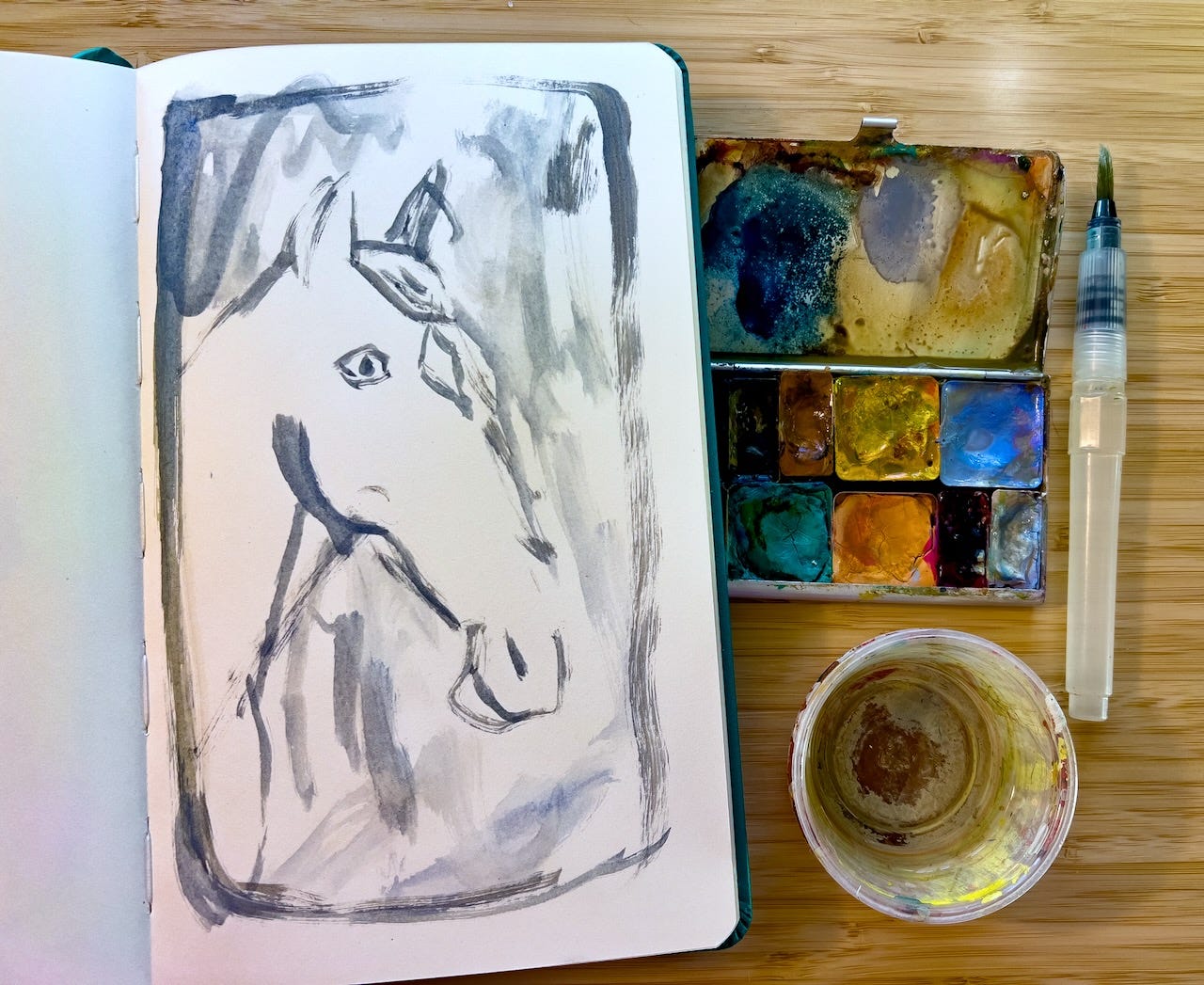 horse sketched in paint by Beth Spencer