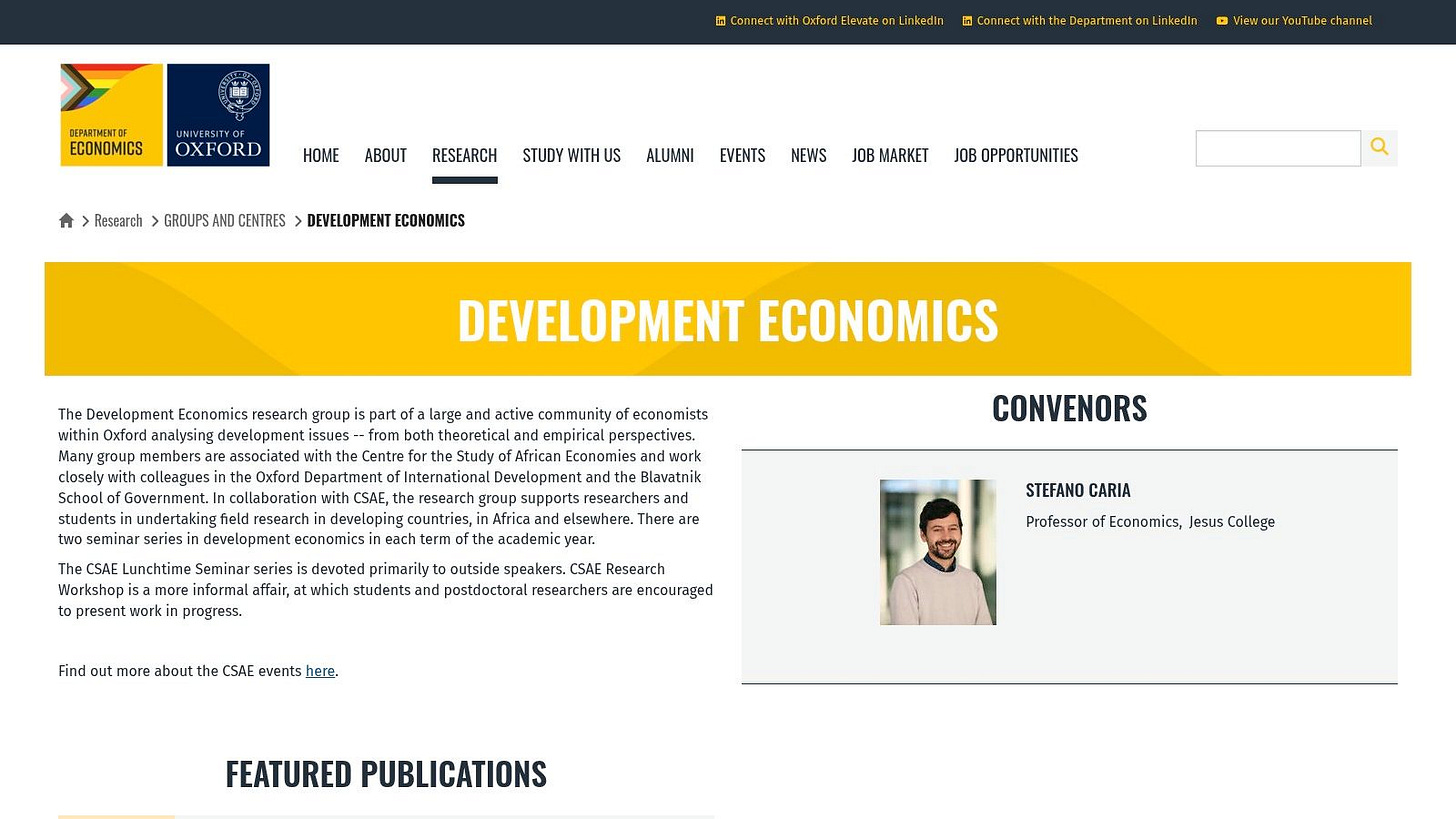 University of Oxford – Department of Economics + Centre for the Study of African Economies (CSAE) + MSc in Economics for Development