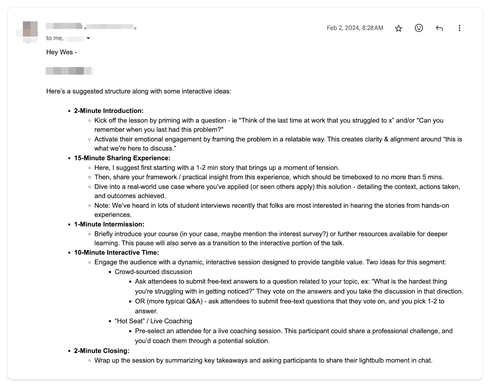 Over Explaining Email Example Too detailed in the wrong ways, not detailed enough in the right ways
