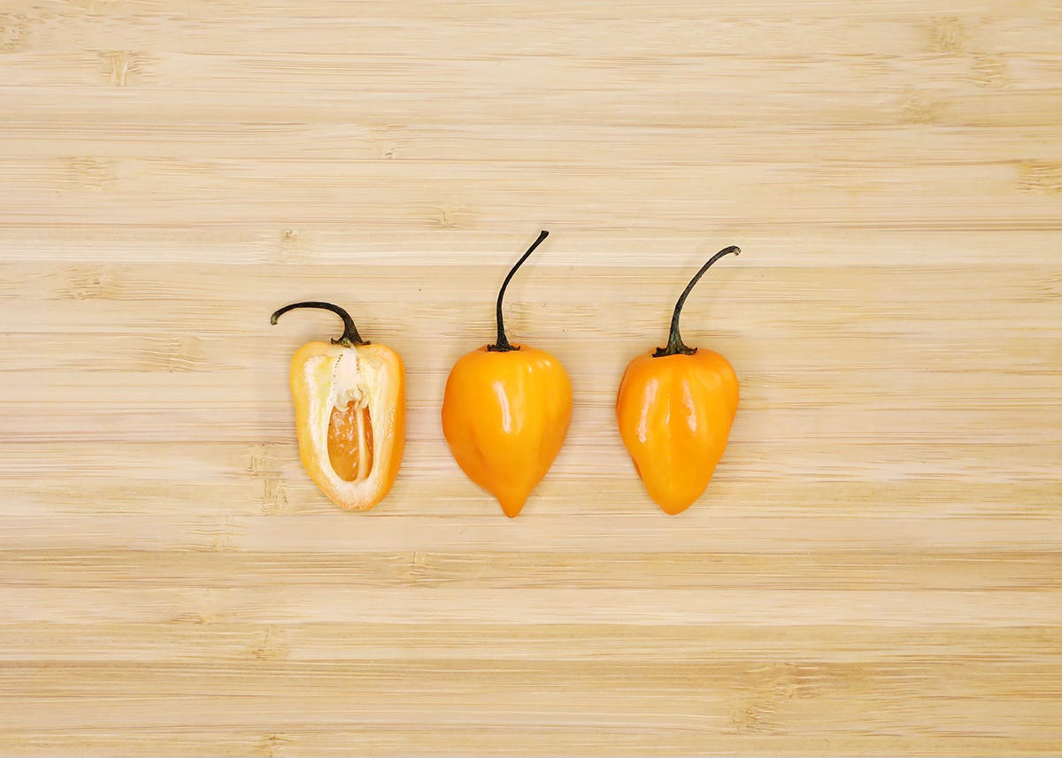 habanero chiles on cutting board