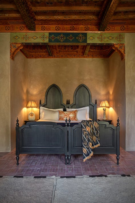 Interior or exterior view of Jnane Rumi boutique hotel, Marrakech Palmeraie. Photography by David Dumon.