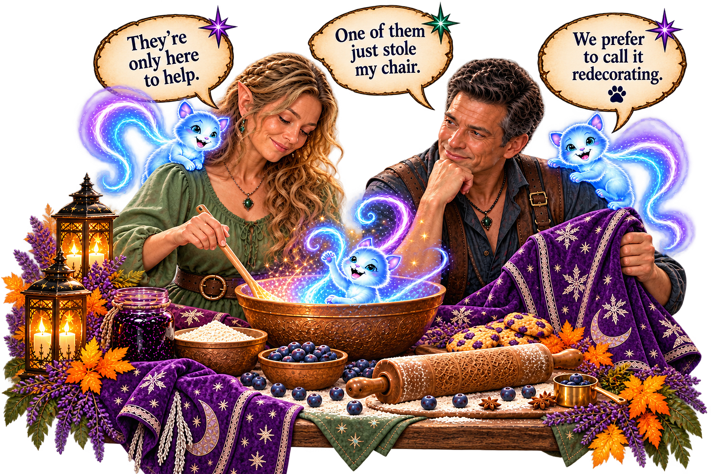 Serai saying that the Aurora Wisps are only trying to help. Keefee saying that one of them stole his chair. Serai saying that the Aurora Wisps are only trying to help. Keefee saying that one of them stole his chair.