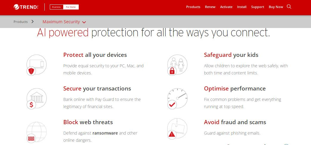 Trend Micro Maximum Security dashboard showcasing advanced threat protection features.