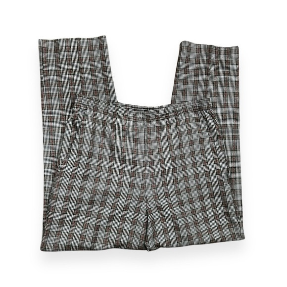 Vintage 1990s Black White Red Plaid Elastic Waist Tapered Leg Trousers Pants - Picture 1 of 4