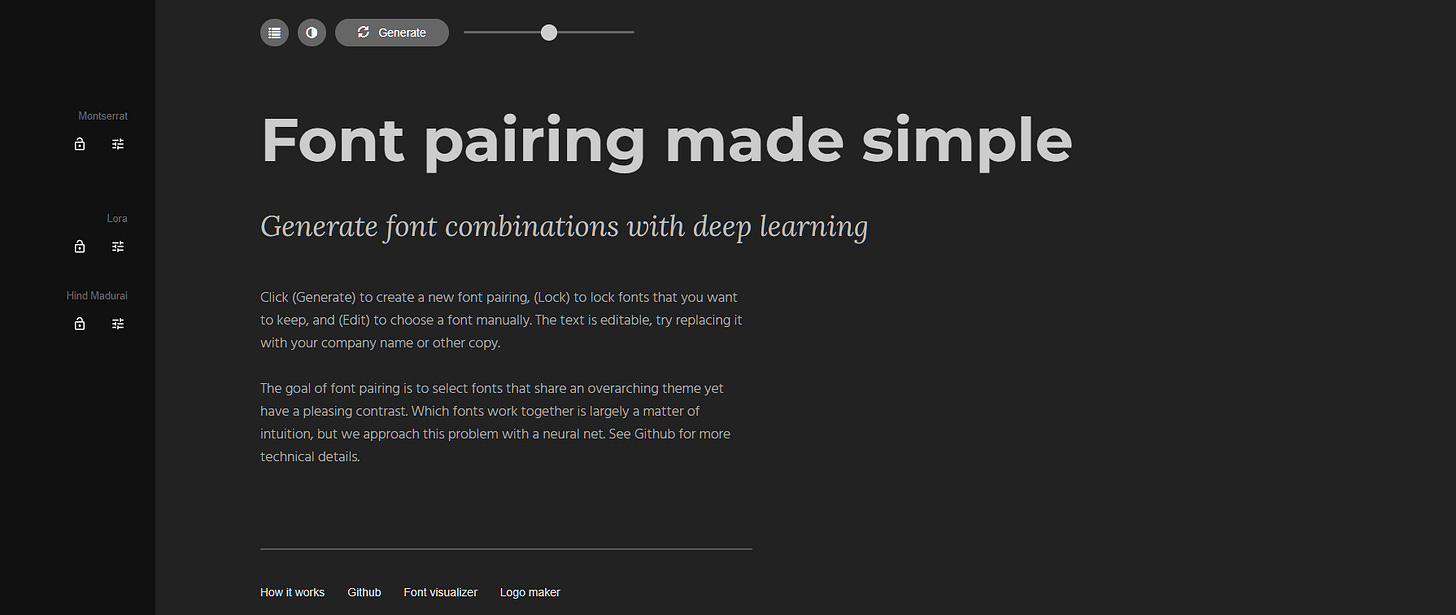 Fontjoy dashboard - finding three complementary fonts