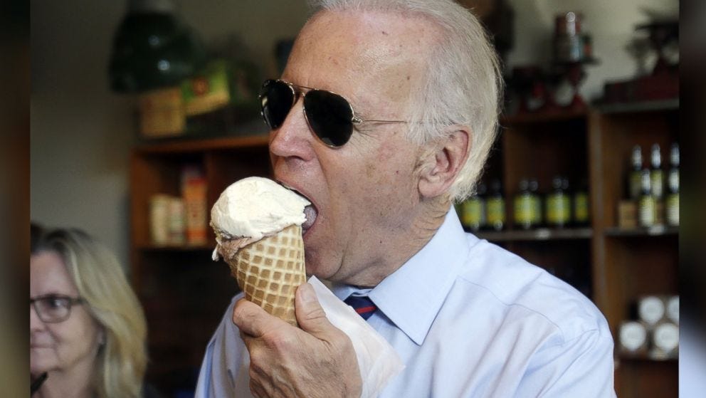 Biden enjoys an ice cream cone