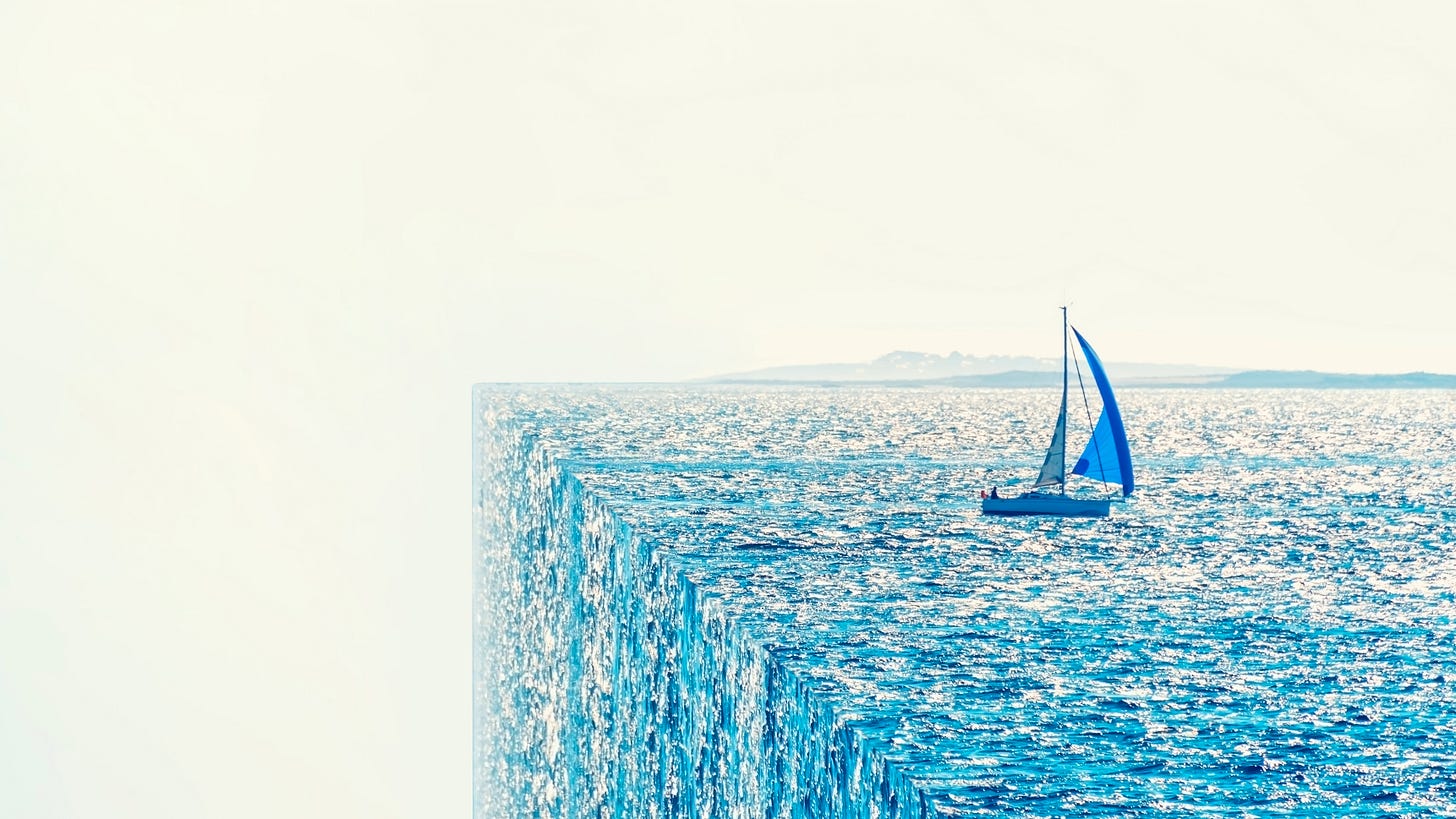 Ship sailing off the edge of the world