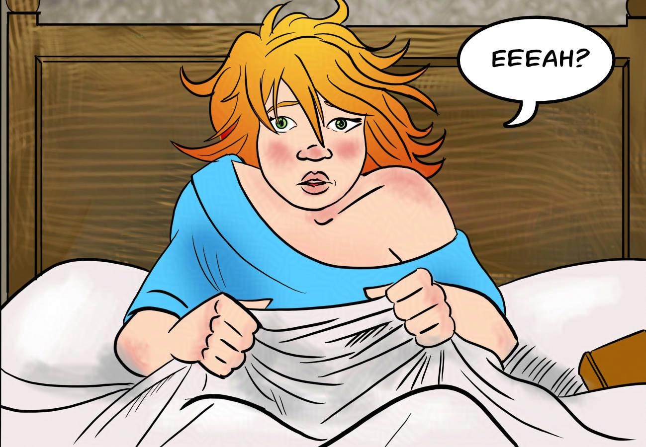 Panel 4. Krakatoa wakes up. Krakatoa: Eeeah?