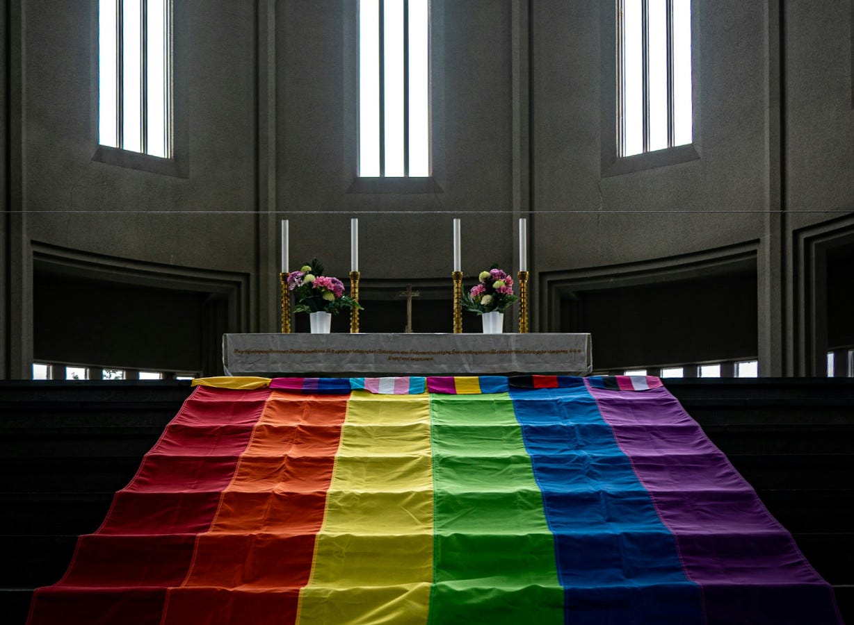 Church interior with LGTBQ imagery Church interior with LGTBQ imagery