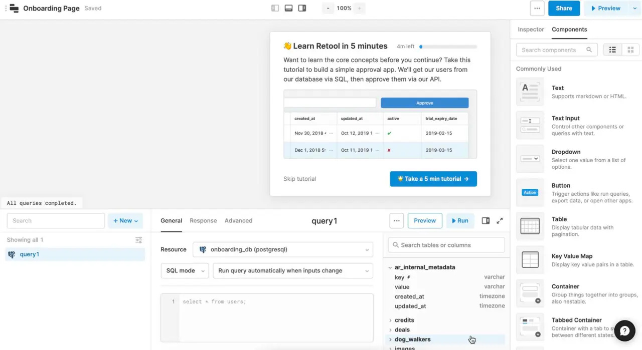 Retool tutorial screenshot Retool tutorial screenshot