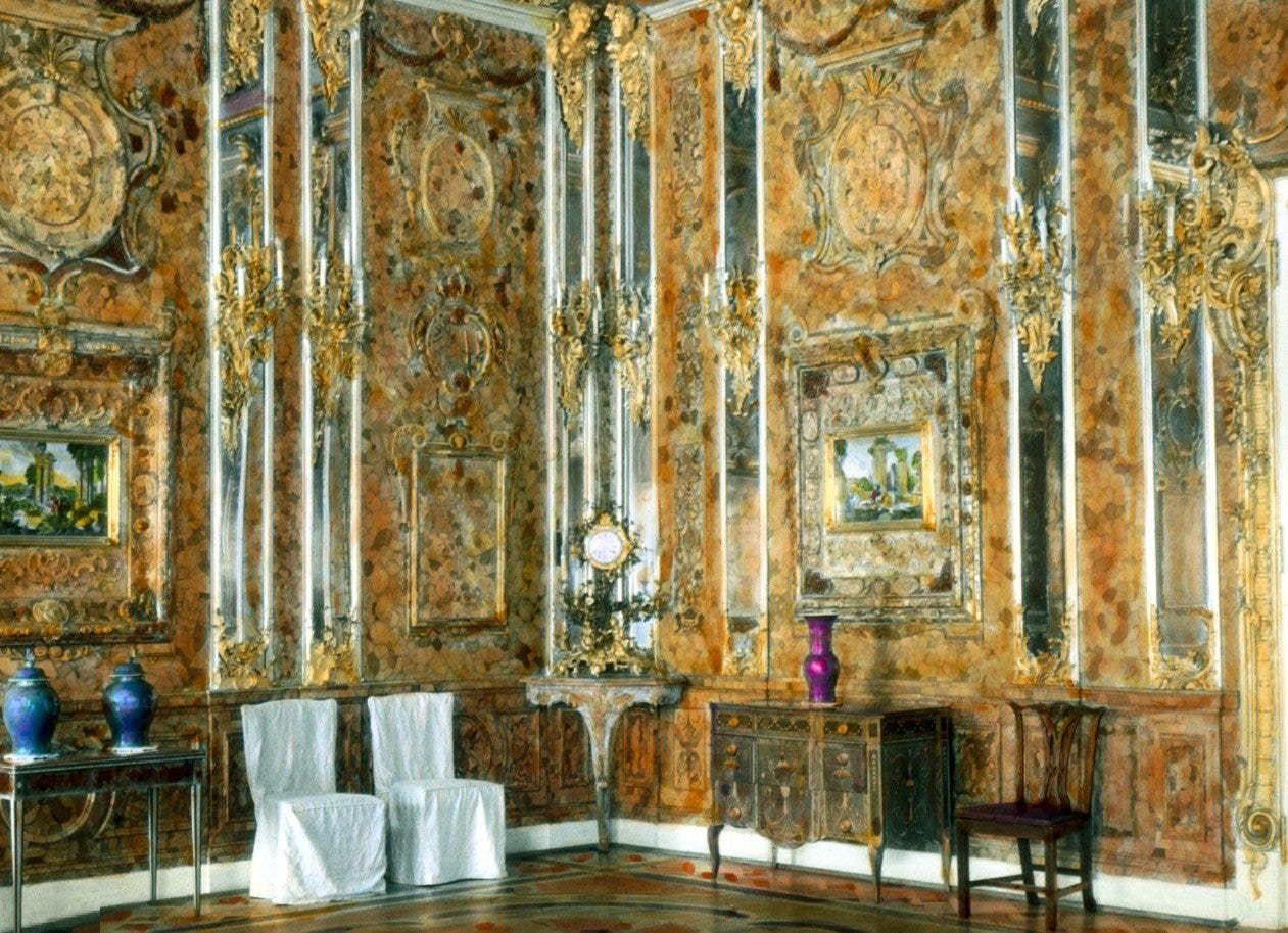 Fotografia colorida à mão da Sala de Âmbar original, 1931