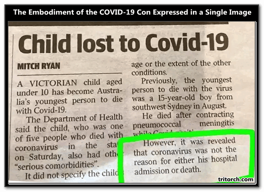 The Embodiment of the COVID-19 Con - child lost to covid-19 in headline, child died for other reasons mitch ryan