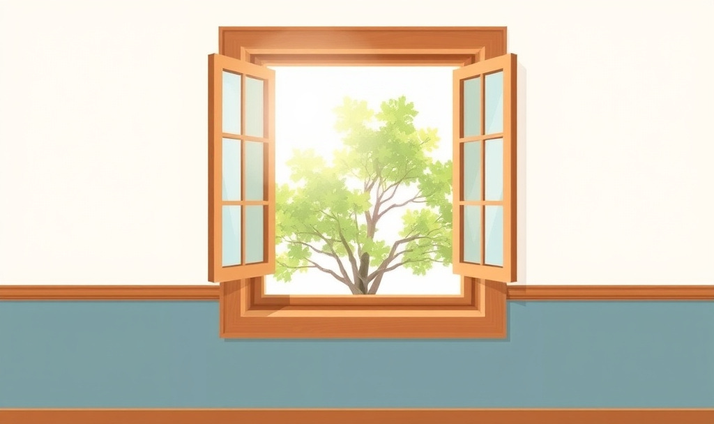 An illustration of an open window with bright sunlight streaming in. Outside there’s a tree backlit by the bright sun. An illustration of an open window with bright sunlight streaming in. Outside there’s a tree backlit by the bright sun.