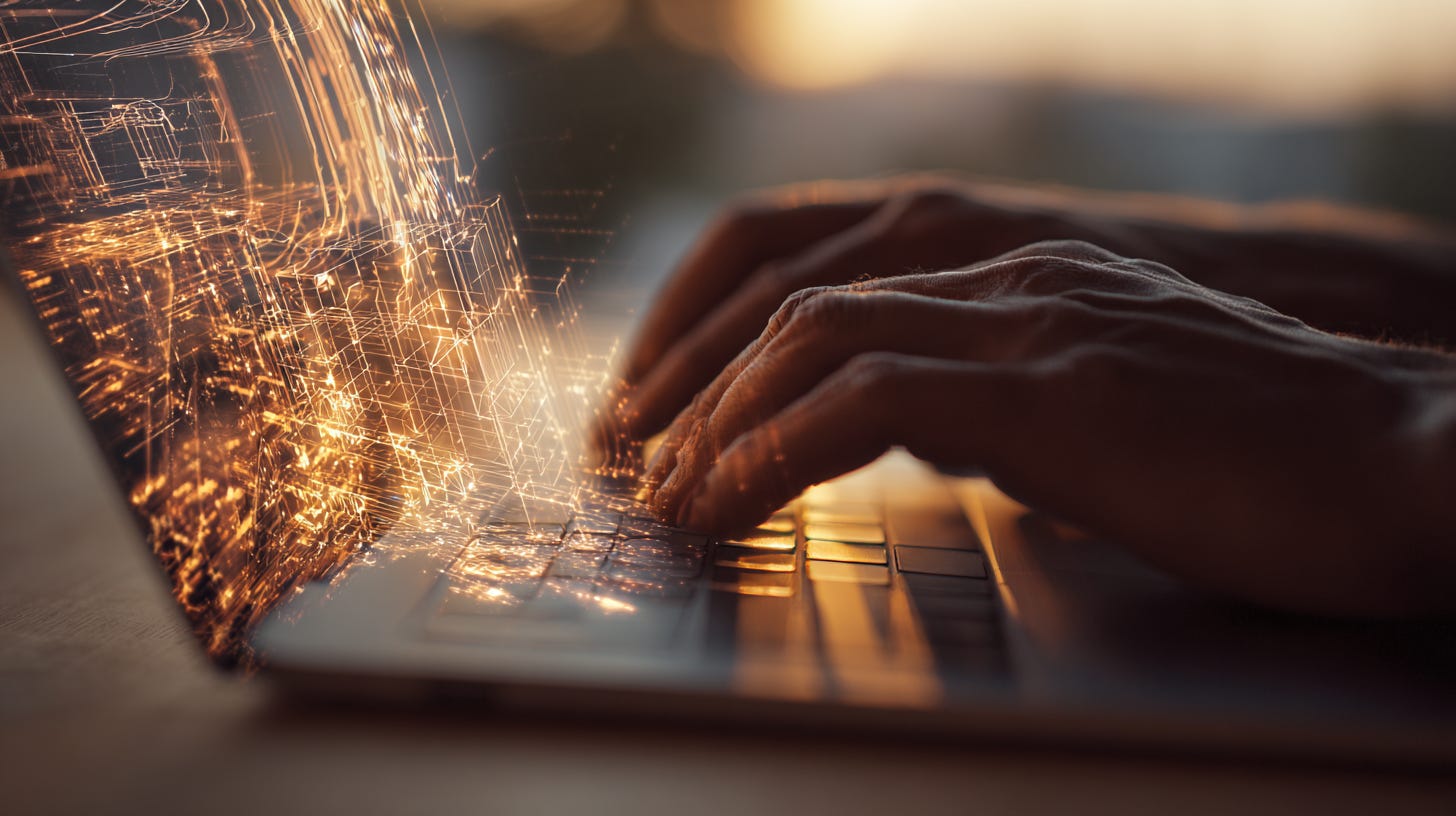 AI-assisted coding visualization showing how modern tools help ADHD professionals transform racing thoughts into functional software rapidly