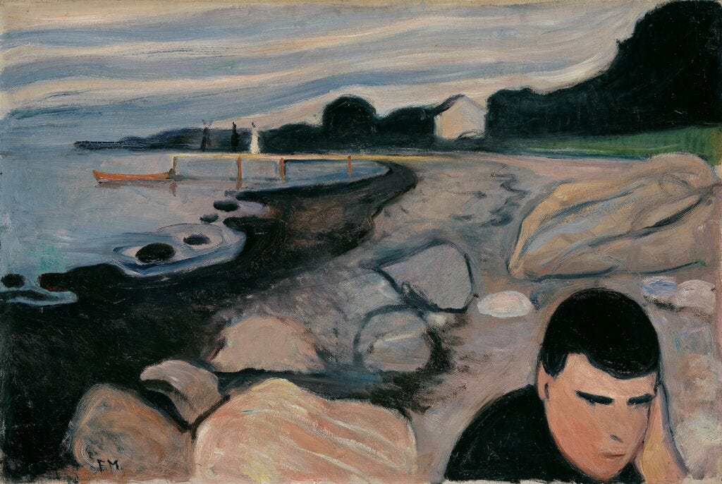 saddest paintings: Edvard Munch, Melancholy, 1892, National Gallery, Oslo, Norway.
