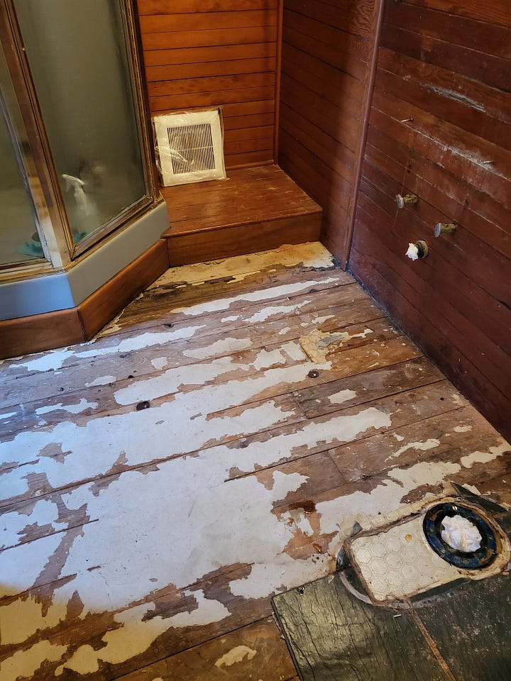 Before, during and after photos of the bathroom redo.
