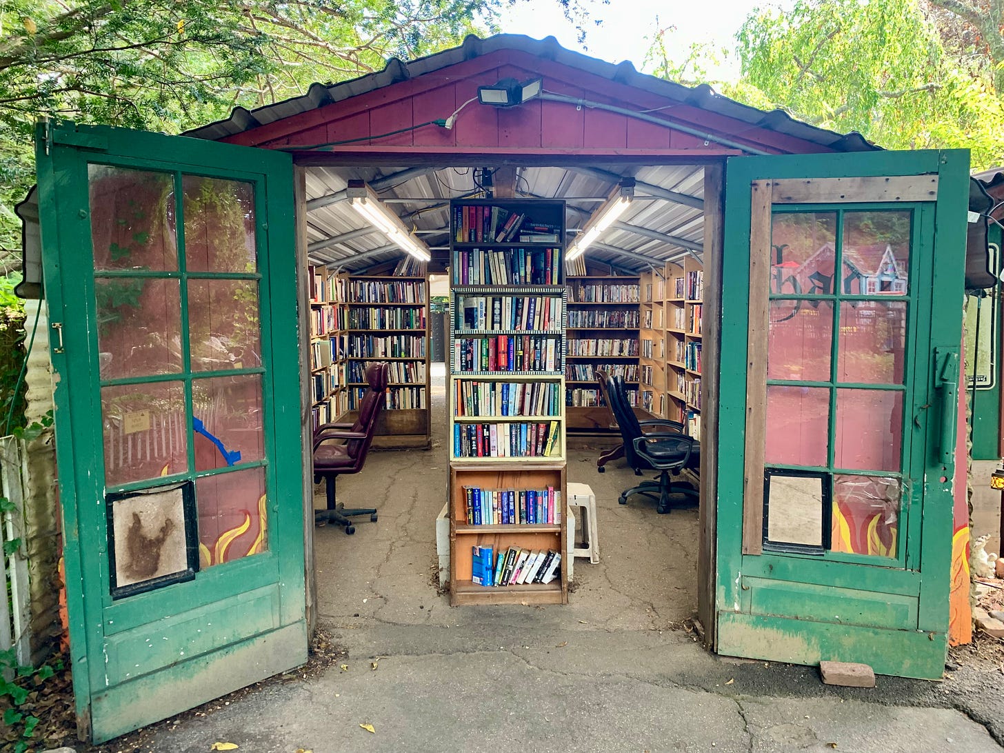 A shed lined with books