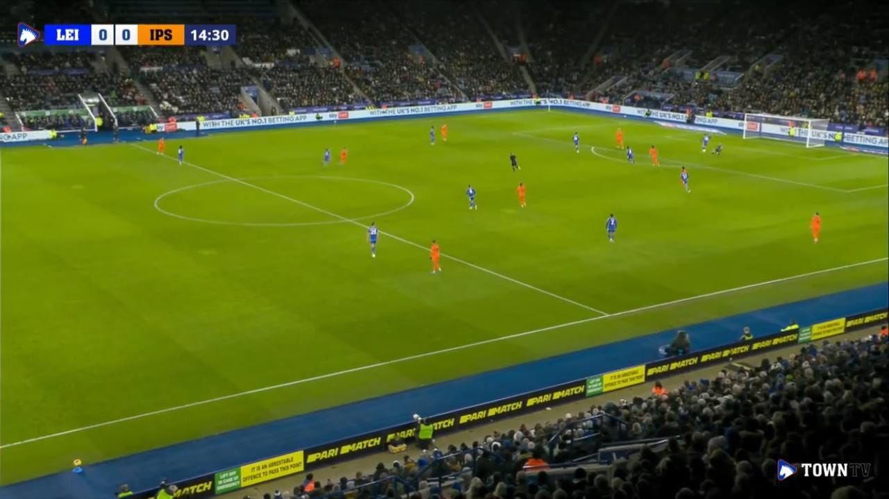 Ipswich set up with the ball with the Goalkeeper