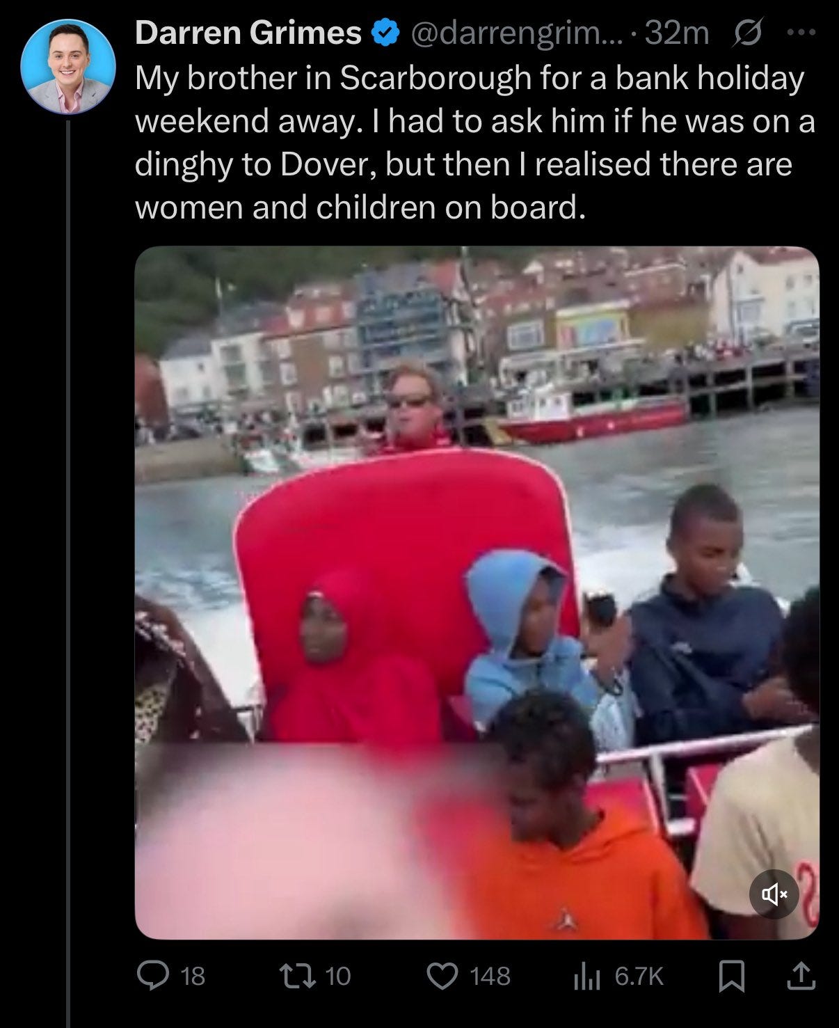 Rt Hon. Will || Portfolio for Sarcasm (parody) on X: "Darren Grimes claims  his brother just sent him a video from a boat trip in Scarborough implying  the other occupants weren't white Rt Hon. Will || Portfolio for Sarcasm (parody) on X: "Darren Grimes claims  his brother just sent him a video from a boat trip in Scarborough implying  the other occupants weren't white