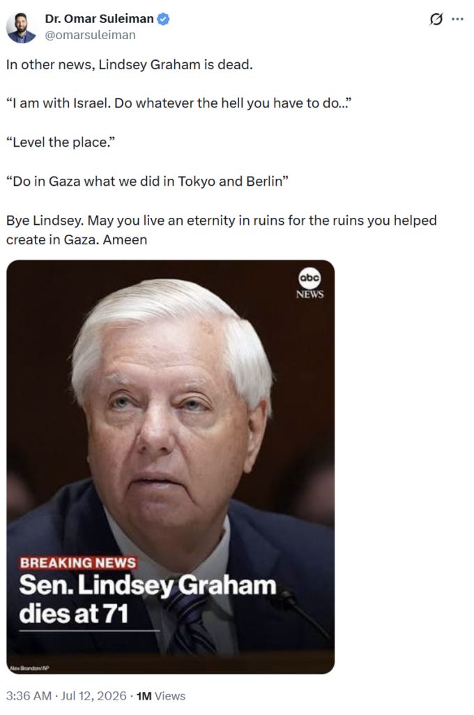 The Imam of Hate: Omar Suleiman’s curse upon the late Sen. Lindsey Graham exposes the hatred beneath the Texas imam’s carefully marketed mask