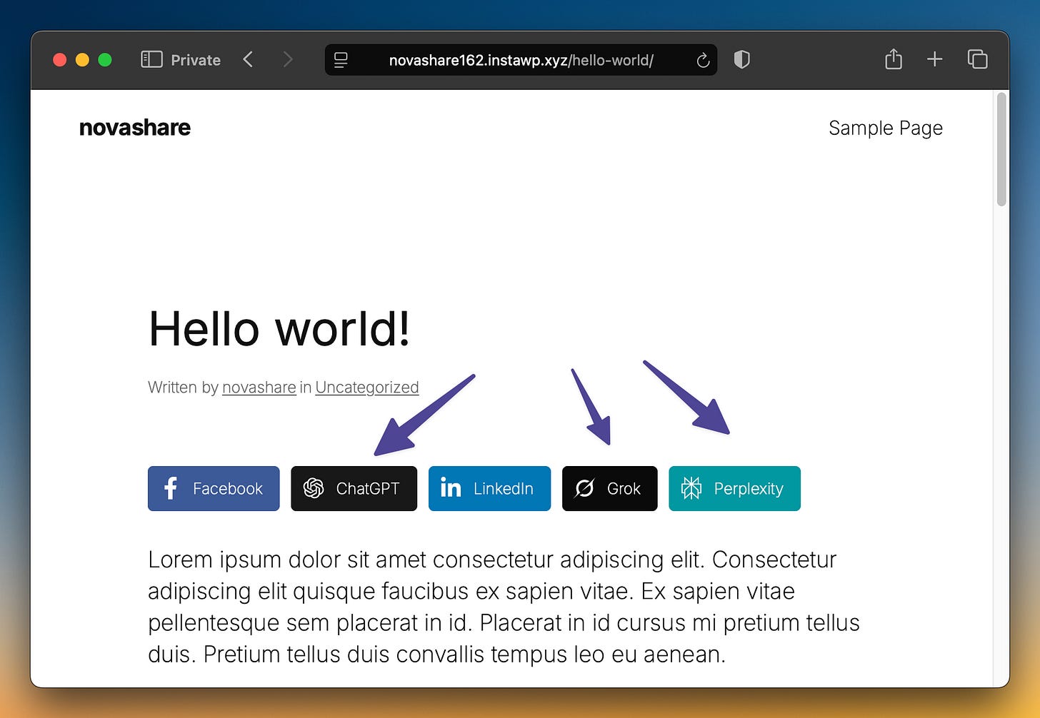 Novashare AI share buttons