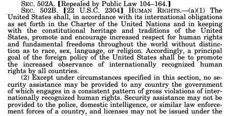 Section 502B of the Foreign Assistance Act, which bans assistance to any government that consistently violates human rights. 