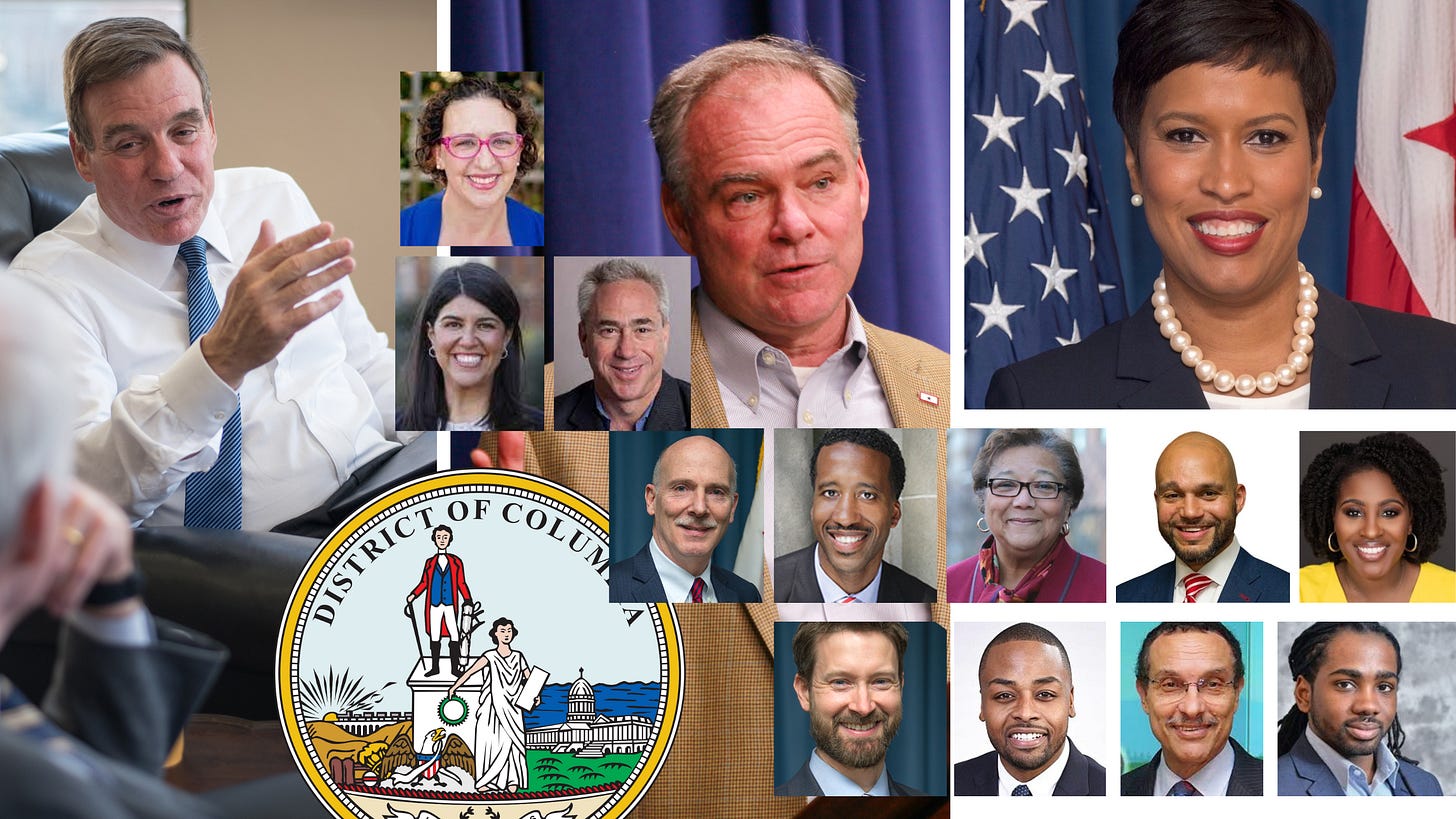 Mark Warner and Tim Kaine and images of the DC City Council Mark Warner and Tim Kaine and images of the DC City Council