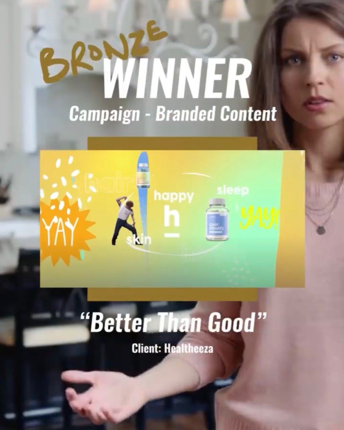 Bronze winner on a still of Spurgeon from the Healtheeza commercial.