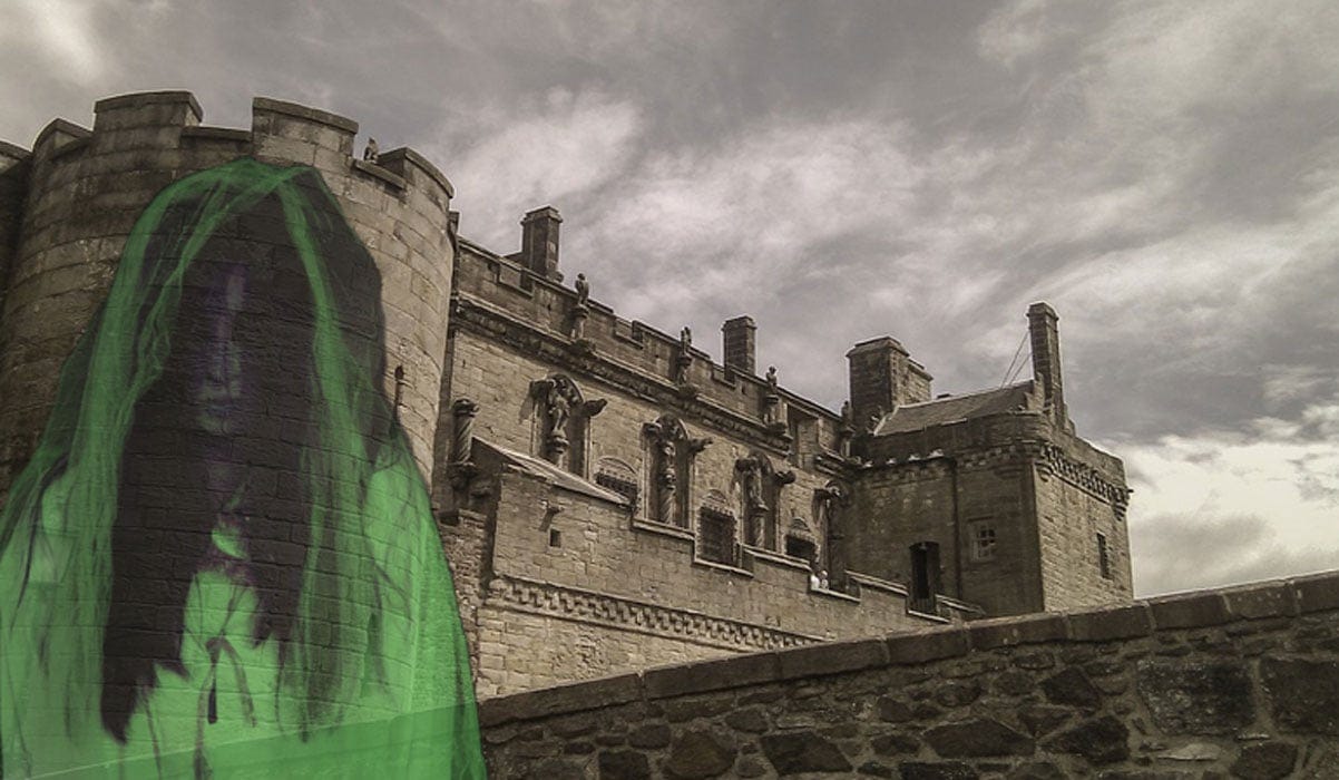 A female ghost (Public Domain) and Stirling Castle