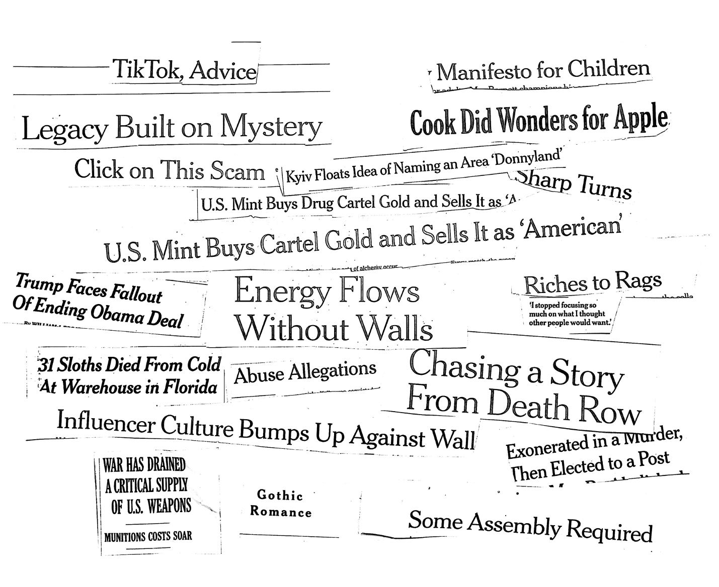 cut-up of a series of April 2026 news headlines