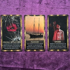 Oracle cards indicating challenges involving interpersonal drama.