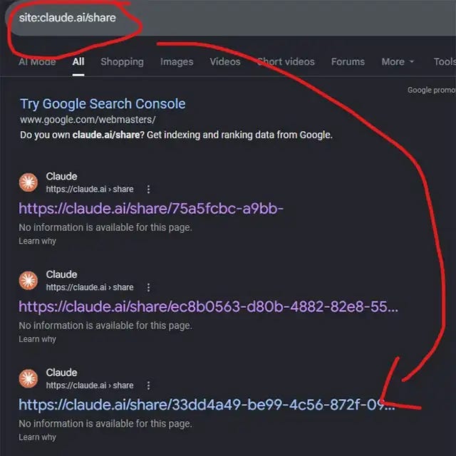 Le chat di Claude sono finite su Google e Bing: cosa è successo