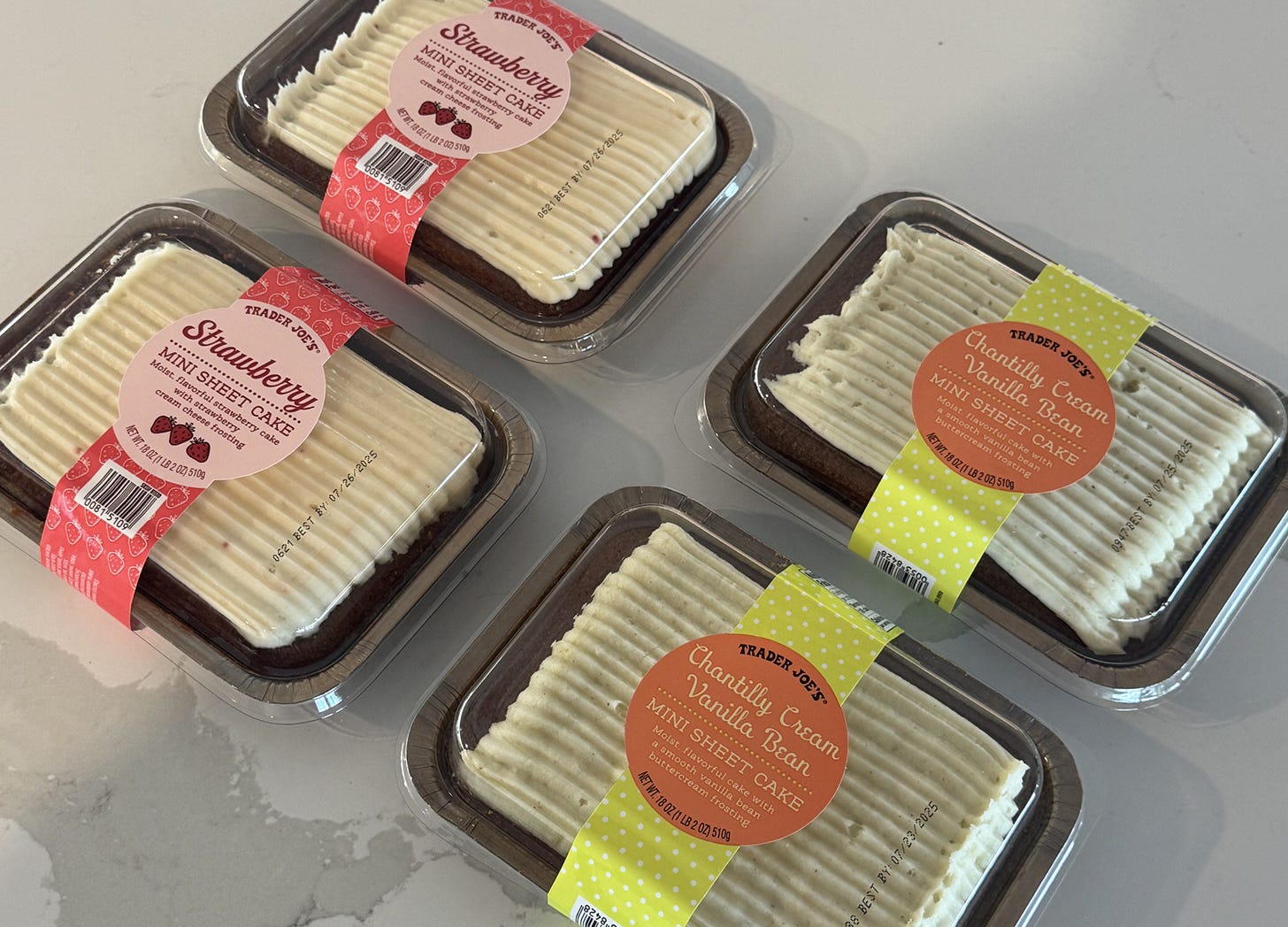 4 Trader Joe's sheet cakes in different flavors