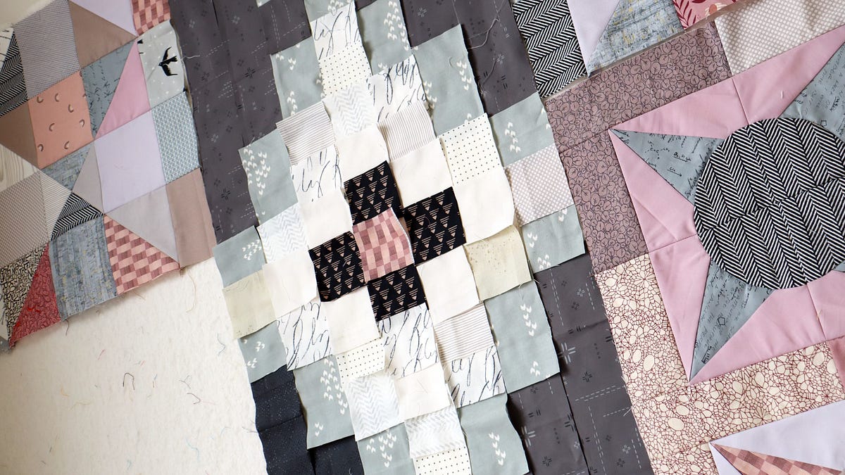 Trellis Patchwork - by Rachel LaBour - stitched in color